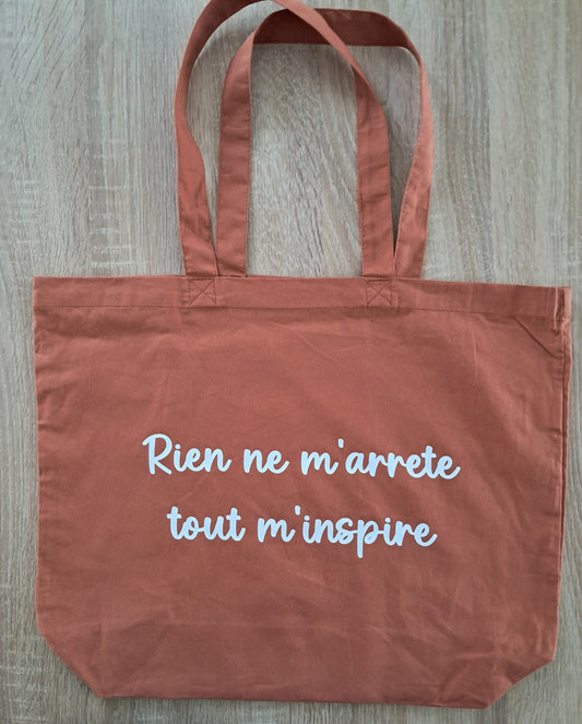 Grand sac de shopping "Rien ne m'arrête tout m'inspire"